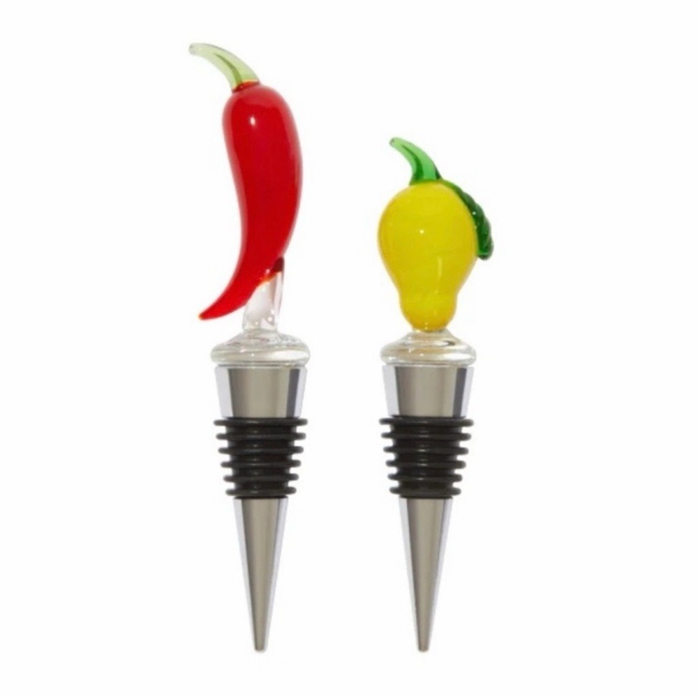 Sandraalexandra Bottle Stoppers Set‎ of 2 Lemon & Chili Pepper Handblown Glass